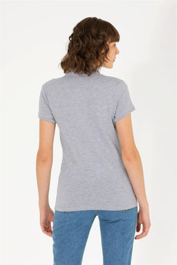 U. S. Polo Assn Женская серая меланжевая базовая футболка с воротником-поло - U.s. polo assn фото 12