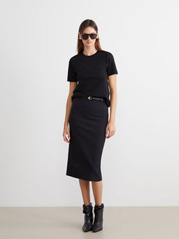 Beli Kemerli Dar Fit Y?rtma?l? Etek