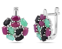 Серьги, изумруд берилл , рубин корунд , сапфир корунд, Алира