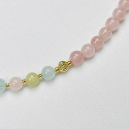 Колье из мадагаскарского Розового кварца и Берилла 43 см +