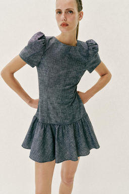 VESTIDO MINI MANGA ABULLONADA / Azul - Zara фото 2