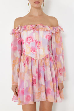 TRENDYOLMILLA Bridal Ekru A-Kesim Astarl? Volanl? Dokuma Sifon K?sa Dugun/Nikah S?k Abiye Elbise TPRSS23EL00096 фото 45