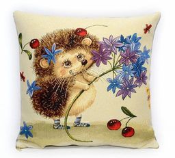 Веселый ёжик Цветочек- гобеленовая наволочка 45х45см