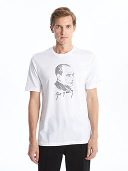 Bisiklet Yaka K?sa Kollu Atat?rk Bask?l? Penye Erkek Ti??rt