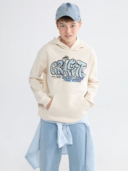Kap??onlu Bask?l? Erkek ?ocuk Sweatshirt