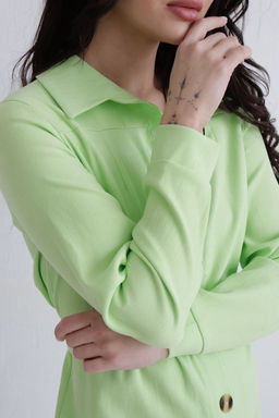 Платье-рубашка из микровельвета салатовое - Martichelli фото 11