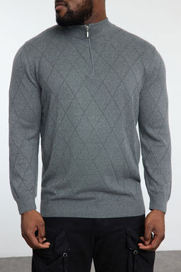 TRENDYOL MAN Gri Erkek Regular Yar?m Bal?kc? Yaka Baklava Triko Buyuk Beden Kazak TMNAW25AN00007 - Trendyolmilla фото 10