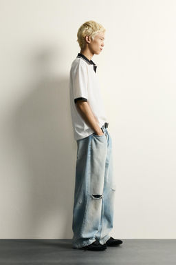 POLO RELAXED FIT  ESTRUCTURA TEXTO BORDADO / Blanco roto - Zara фото 4