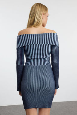 TRENDYOLMILLA Indigo Mini Triko Premium Iplik/Ozel Iplik Y?kama Efektli Elbise TWOAW25EL00005  фото 5