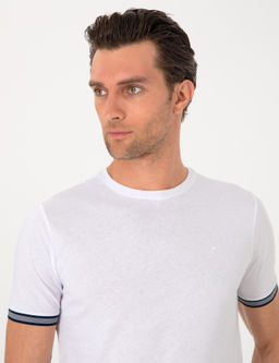 Beyaz Regular Fit %100 Pamuk Bisiklet Yaka T-shirt - Cacharel фото 2