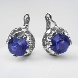 Серьги со стразами Эдель кружок, сине-фиолетовые в серебре