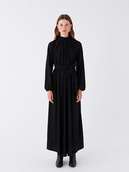 Dik Yaka D?z Uzun Kollu Elbise