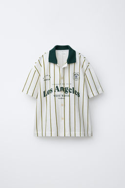 CAMISA PUNTO RAYAS TEXTO / Raya verde