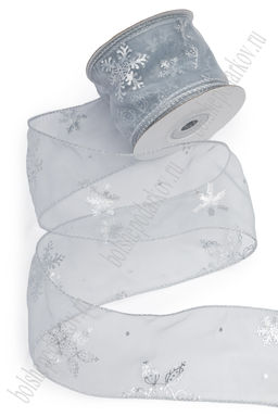Лента органза с декоративным швом "Снежинки" 6 см*10 ярд (SF-7333) серый №1001