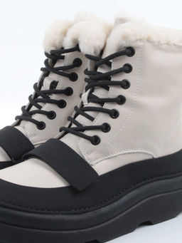 04-PAJ76-2Z LT. BEIGE /BLACK Ботинки зимние женские (натуральная кожа, натуральный мех, 100% шерсть)