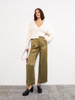 Standart Fit D?z Saten Kad?n Pantolon