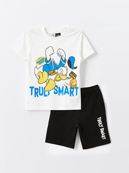 Bisiklet Yaka Donald Duck Bask?l? K?sa Kollu Erkek ?ocuk Ti??rt ve ?ort
