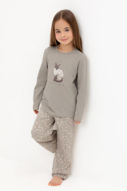 К 1623/пыльно-оливковый,полевые цветы пижама для дев