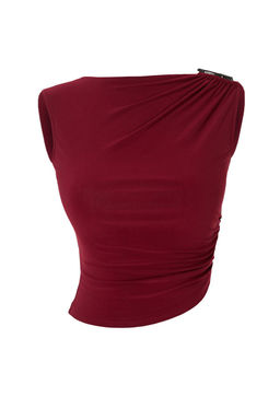 Limited Edition Bordo Duz Kay?k Yaka Kolsuz Orme Sandy Bluz TPRSS26BZ00062