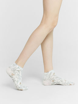 Цена за 5 пар! Носки женские белые с рисунком в виде цветов сухоцветов