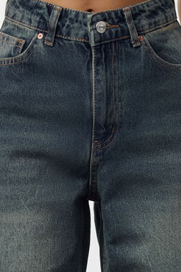 TRENDYOLMILLA Mavi Pacas? Kesikli Soluk Efekt Vintage Yuksek Bel Straight Jeans TWOAW25JE00378  фото 17