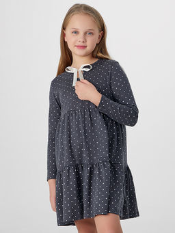 Платье для девочек серое с принтом в горошек
