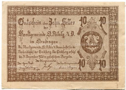 Банкнота 10 геллеров 1920 года Австрия  Санкт-Никола на Дунае (нотгельд)