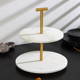 Этажёрка для фруктов и десертов Magistro Marble, 2 яруса, d=25/20?26.5 см, мрамор, белая