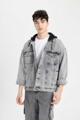 Oversize Genis Kal?p Kapusonlu Dugmeli Cepli Mevsimlik Baharl?k Jean Ceket