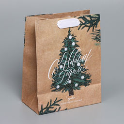 Цена за 3 шт. Пакет подарочный новогодний крафтовый «Winter», MS 18×23×10 см