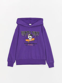 Bask?l? Uzun Kollu Erkek ?ocuk Hoodie