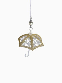 Цена за 2 шт. Ёлочная игрушка Зимнее волшебство. Зонтик - полосы, 1011.5 см, прозрачно-золотой фото 12