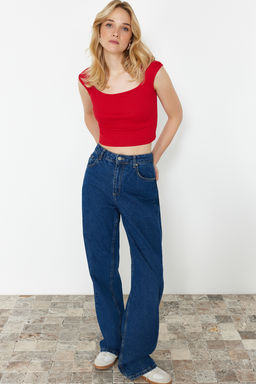 K?rm?z? fitted/vucuda Oturan Fitilli Esnek Orme Bluz TWOSS24BZ00641