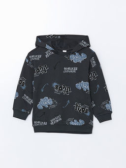 Kap??onlu Bask?l? Erkek ?ocuk Sweatshirt