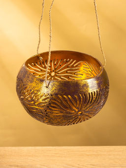 Подсвечник подвесной из кокоса, 14×14×10 см, золотой