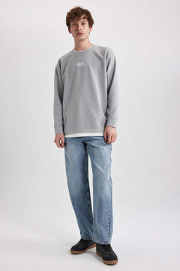 Толстовка оверсайз с круглым вырезом и принтом - Defacto фото 3