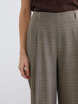 Loose Fit Ekose Geni? Pa?a Kad?n Pileli Pantolon