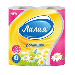 Цена за 3 шт. Туалетная бумага «Лилия» Ромашка, 2 слоя, 4 рулона, белый цвет