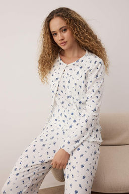 Siyah-Beyaz Bask?l? Kaskorse Orme Pijama Tak?m? THMAW26PT00179