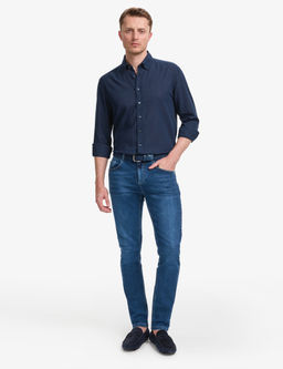 Lacivert Keten Kar___ml_ Regular Fit Uzun Kollu G_mlek