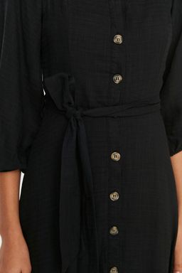 TRENDYOLMILLA Ekru Kusakl? Midi Dugmeli Kare Yaka Dokuma Keten Gorunumlu Elbise TWOSS19IE0009  фото 8