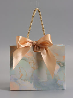 Пакет подарочный ламинированный «Мрамор», голубой, с бантиком, 19×15×7 см