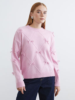 Bisiklet Yaka Fiyonklu Kad?n Triko Kazak