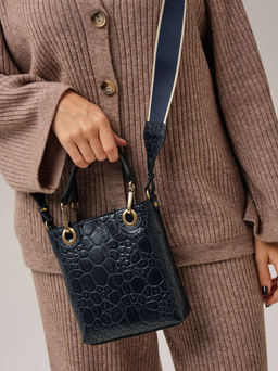 Сумка кожаная кросс-боди Deboro 30347 синий/стоун