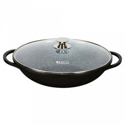Сковорода с антипригарным покытием "Kelli" 5л, д32см, мраморное покрытие, жаропрочная стеклянная крышка с паровыпуском (Китай) Подходит для всех видов плит.
