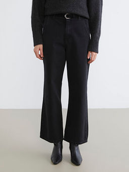 Beli Kemerli Wideleg Kad?n Jean Pantolon