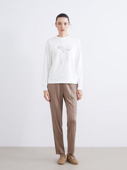 Dik Yaka Kurdele Bask?l? Kad?n Sweatshirt