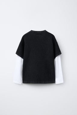CAMISETA WAFFLE DOBLE MANGA TEXTO / Negro - Zara фото 2