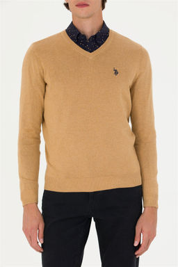 Свитер мужской U. S. Polo Assn Basic песочный меланж из хлопка - U.s. polo assn фото 6