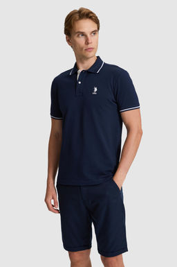 Erkek Lacivert Slim Fit Polo Yaka Basic Ti__rt